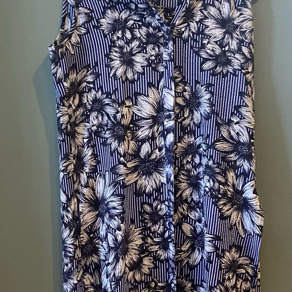 Navy Floral Striped Sleeveless Dress